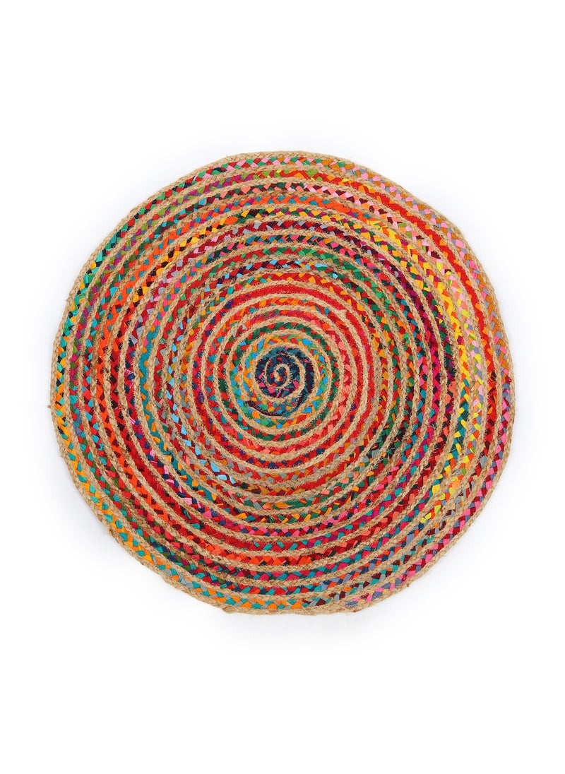 Raymond Jute Braided Boho Area Rug, Natural Hand Woven Jute Rag Rug - Farmhouse Reversible Rug Rustic Cotton Jute Rug Home Décor Vibrant Rag Rugs (152 cm x 152 cm - 5x5 Feet)  - Image 4