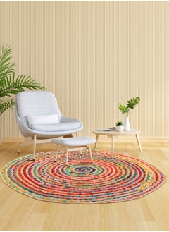 Raymond Jute Braided Boho Area Rug, Natural Hand Woven Jute Rag Rug - Farmhouse Reversible Rug Rustic Cotton Jute Rug Home Décor Vibrant Rag Rugs (152 cm x 152 cm - 5x5 Feet)  - Image 3