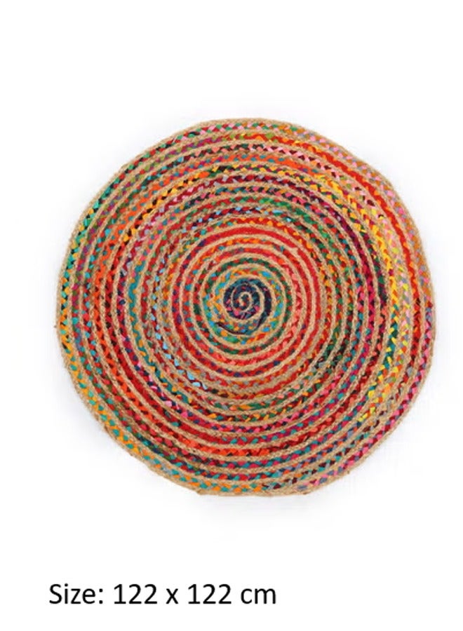 Raymond Jute Braided Boho Area Rug, Natural Hand Woven Cotton Rag Rug - Farmhouse Reversible Rug Rustic Cotton Jute Rug Home Décor Vibrant Rag Rugs (122cm x 122 cm - 4x4 Feet) - Image 4