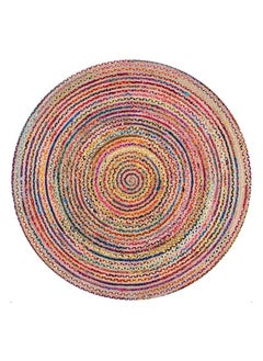 Raymond Jute Braided Boho Area Rug, Natural Hand Woven Jute Rag Rug - Farmhouse Reversible Rug Rustic Cotton Jute Rug Home Décor Vibrant Rag Rugs (152 cm x 152 cm - 5x5 Feet)  - Image 1