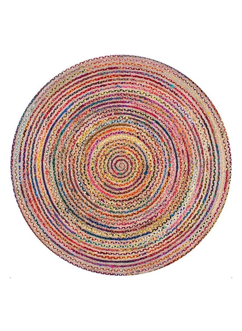 Raymond Jute Braided Boho Area Rug, Natural Hand Woven Jute Rag Rug - Farmhouse Reversible Rug Rustic Cotton Jute Rug Home Décor Vibrant Rag Rugs (152 cm x 152 cm - 5x5 Feet)  - Image 1