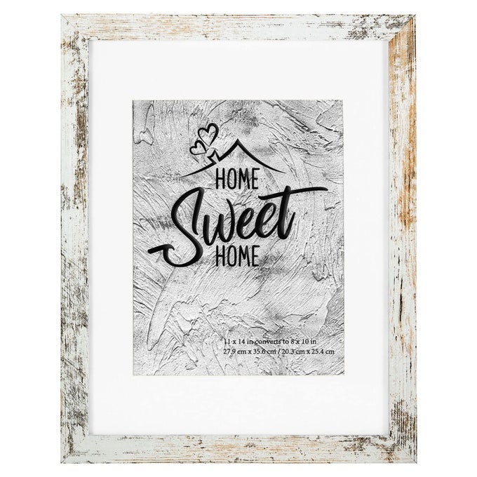 RUSTIC WHITE 11X14 PICTURE FRAME DISPLAY PHOTOS 8X10 WITH MAT OR 11X14 WITHOUT MAT HD GLASS INSIDE DISPLAY FOR WALL