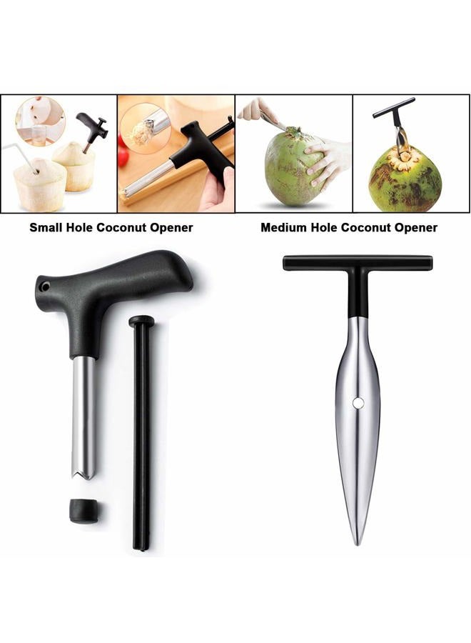 CJFocus Coconut Opener Tool Set, Safe & Easy to Open Young & Mature Coconuts Tool, Food Grade Stainless Steel Coco Nut Opener Kit with Rubber Mallet Meat Removal, Sc, Straw & Silicone Mat, ALL IN ONE Bag - Image 4