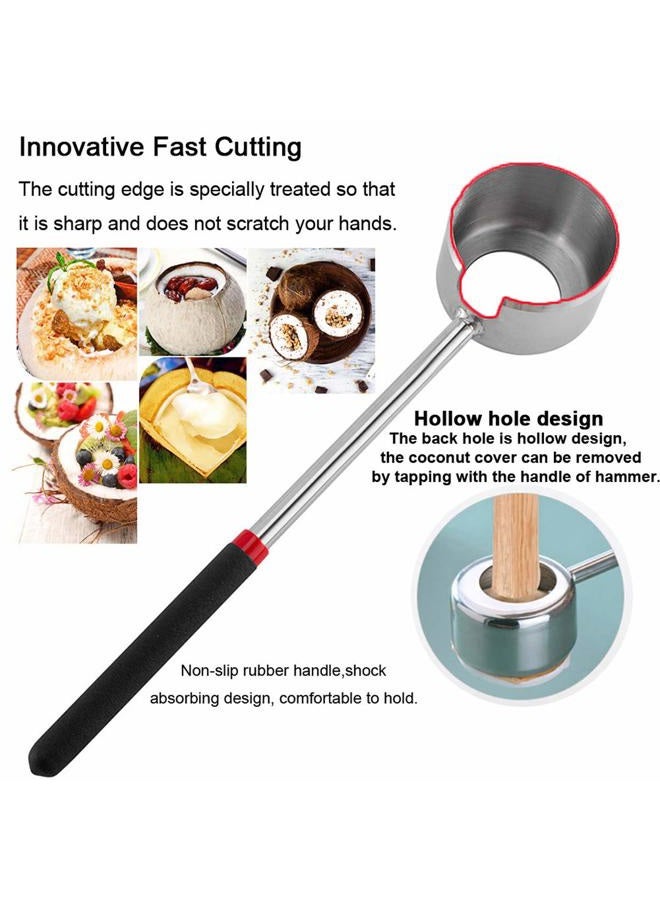 CJFocus Coconut Opener Tool Set, Safe & Easy to Open Young & Mature Coconuts Tool, Food Grade Stainless Steel Coco Nut Opener Kit with Rubber Mallet Meat Removal, Sc, Straw & Silicone Mat, ALL IN ONE Bag - Image 2