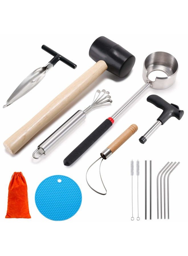 CJFocus Coconut Opener Tool Set, Safe & Easy to Open Young & Mature Coconuts Tool, Food Grade Stainless Steel Coco Nut Opener Kit with Rubber Mallet Meat Removal, Sc, Straw & Silicone Mat, ALL IN ONE Bag - Image 1