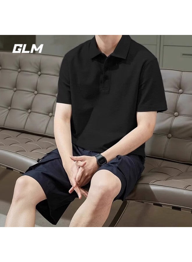 Glm Men's Short Sleeve Breathable Summer Polo Shirt Quick Dry T-shirt Ice Silk Casual Sports Top Black XL - Image 2