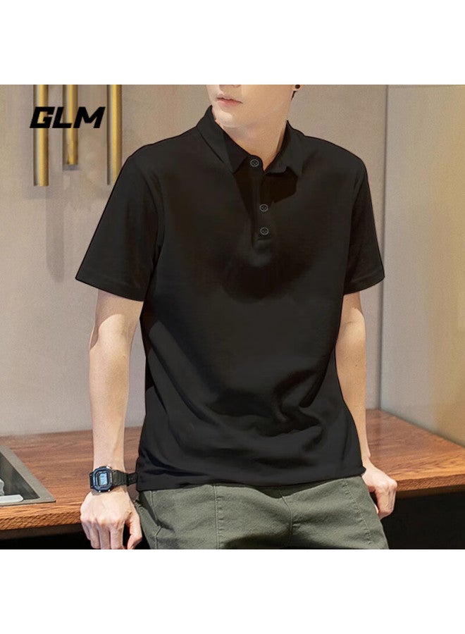 Glm Men's Short Sleeve Breathable Summer Polo Shirt Quick Dry T-shirt Ice Silk Casual Sports Top Black XL - Image 3