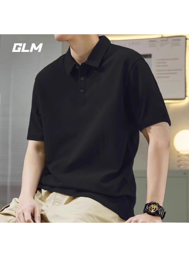 Glm Men's Short Sleeve Breathable Summer Polo Shirt Quick Dry T-shirt Ice Silk Casual Sports Top Black XL - Image 1