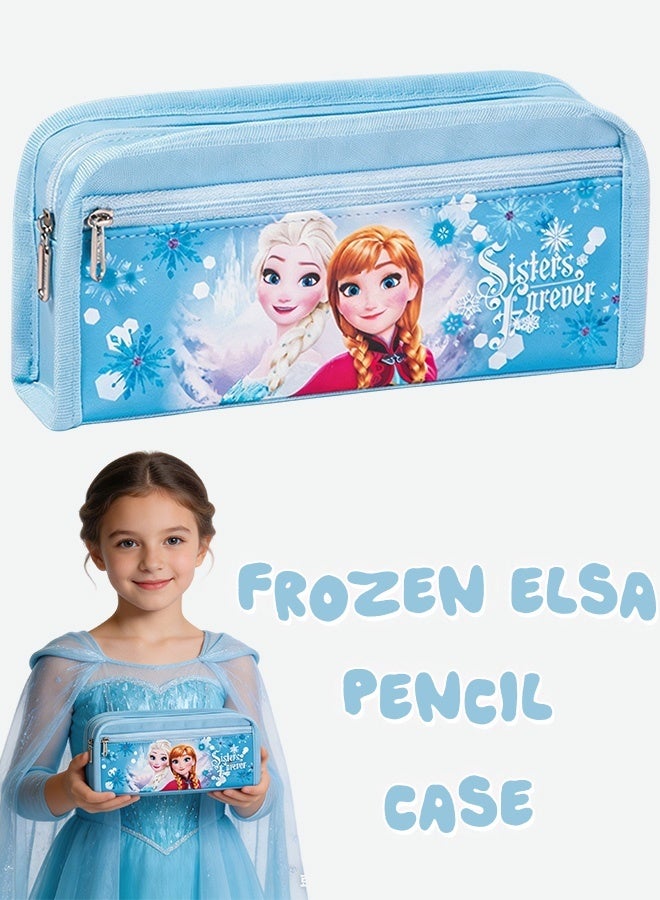 Frozen Elsa Anna Large Capacity Pencil Case with Double Zippers Cute Cartoon Stationery Organizer Pouch for Kids Girls School Daily Use Travel Birthday Gift Party Favor - Image 1