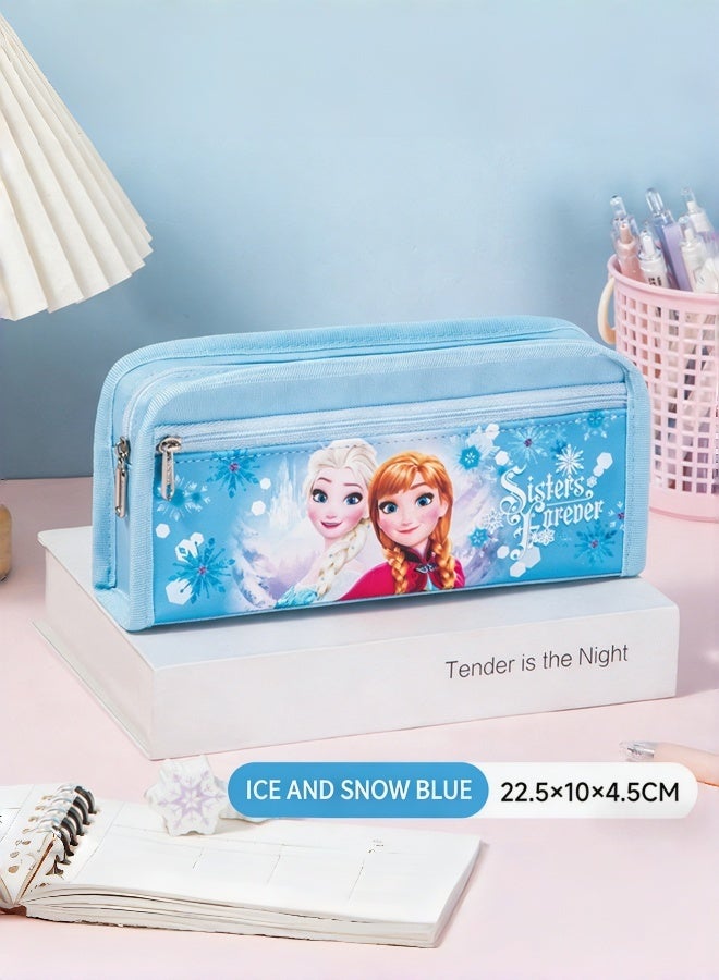 Frozen Elsa Anna Large Capacity Pencil Case with Double Zippers Cute Cartoon Stationery Organizer Pouch for Kids Girls School Daily Use Travel Birthday Gift Party Favor - Image 3