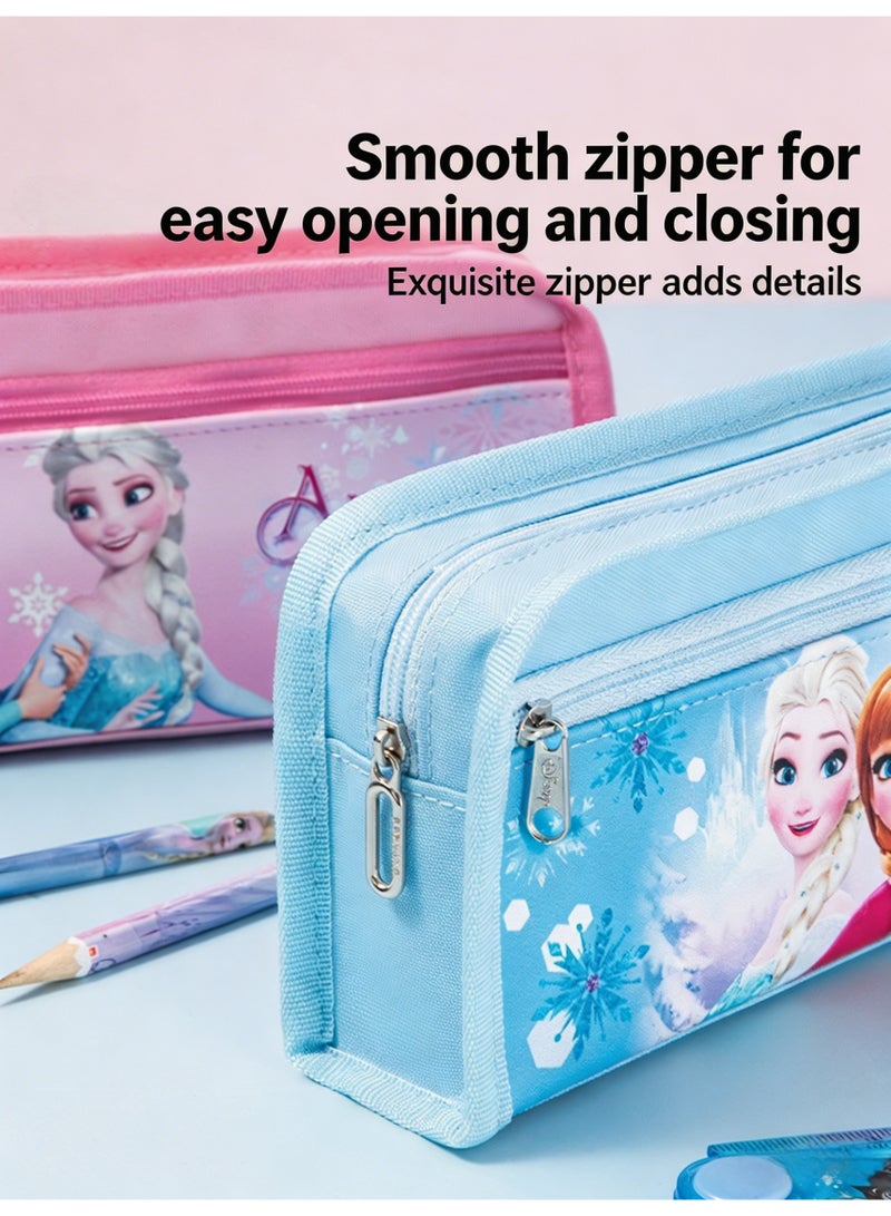 Frozen Elsa Anna Large Capacity Pencil Case with Double Zippers Cute Cartoon Stationery Organizer Pouch for Kids Girls School Daily Use Travel Birthday Gift Party Favor - Image 5