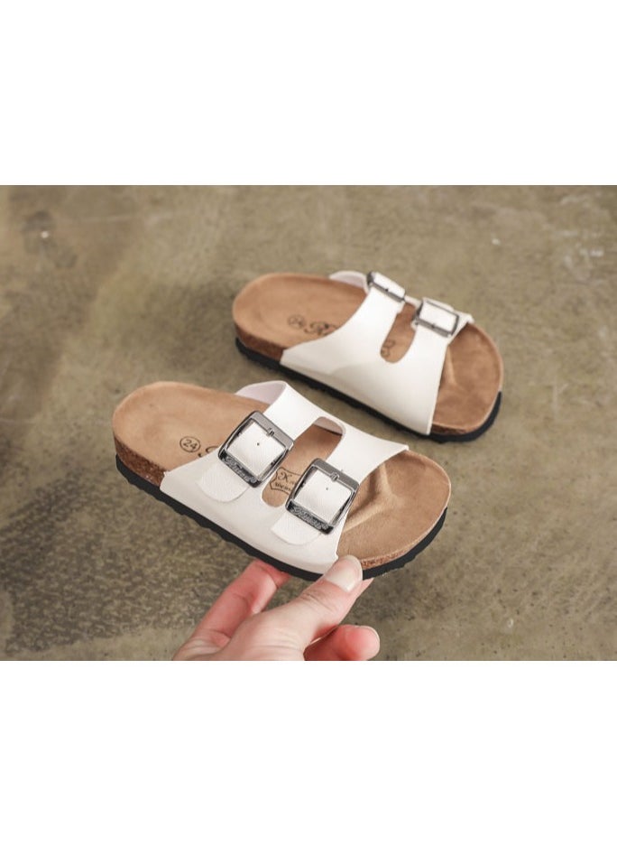 SänHahn - Boys Girls Anti Slide Sandals, Double Buckle Slip on Slide Sandals, Cork Slipper with Adjustable Straps for Little Kid/Big Kid - Image 1