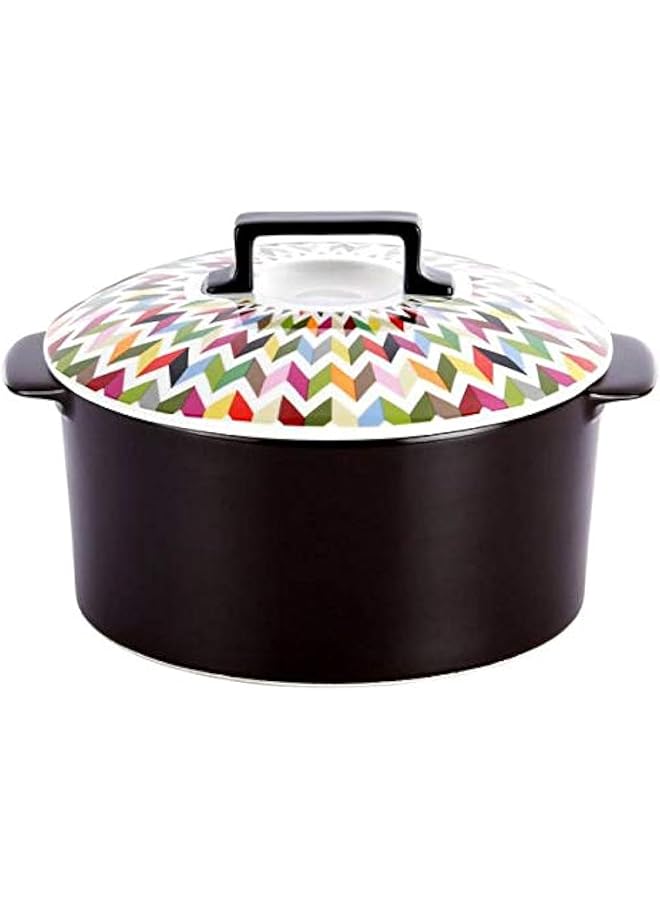 فرنش بول زيغي بلاك مع رسم متعدد الألوان 18 سم Nc Dn C18F مصنوع من البورسلين المطلي غير اللاصق مع غطاء ملون يستخدم في طباخات الغاز والكهرباء وأيضًا كأدوات فرن. - Image 1