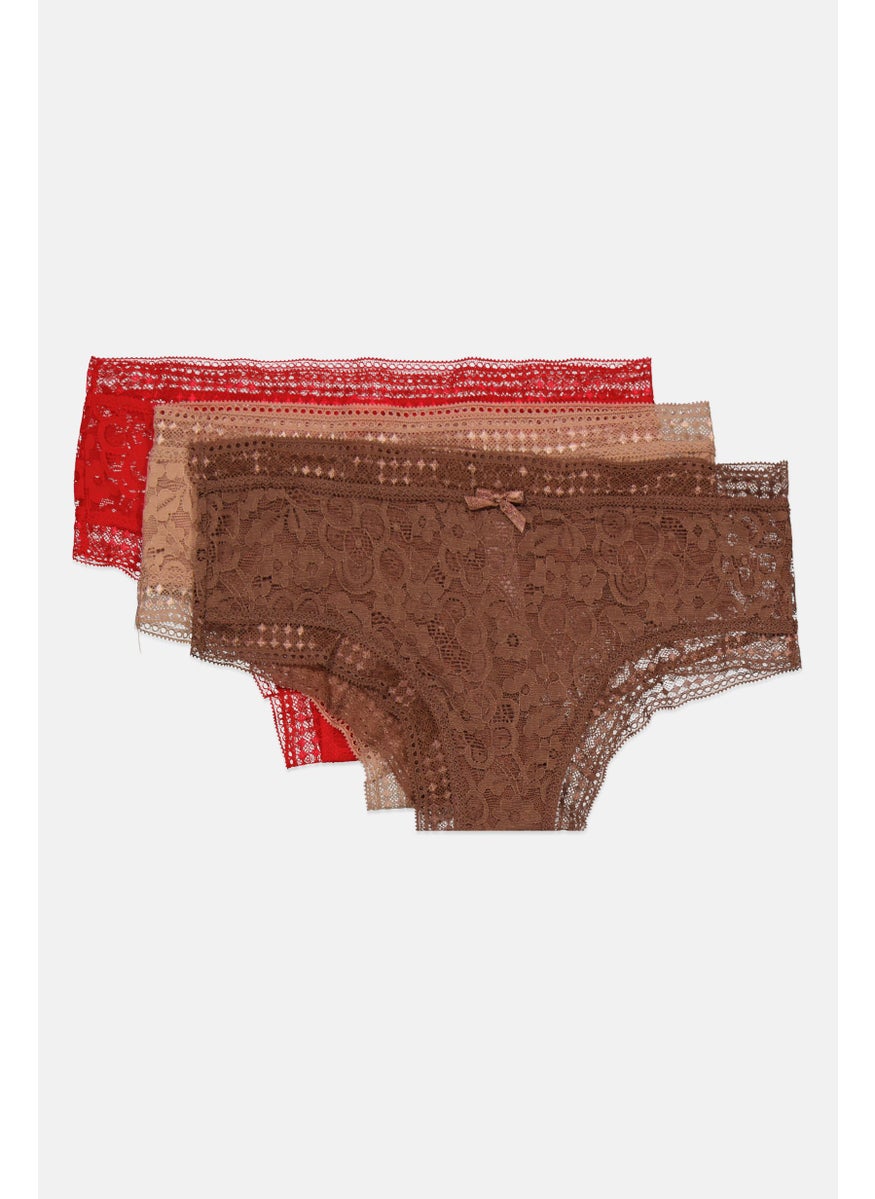 French Affair Women 3 Pieces Textured Cheeky Panties, Pink  - Image 1