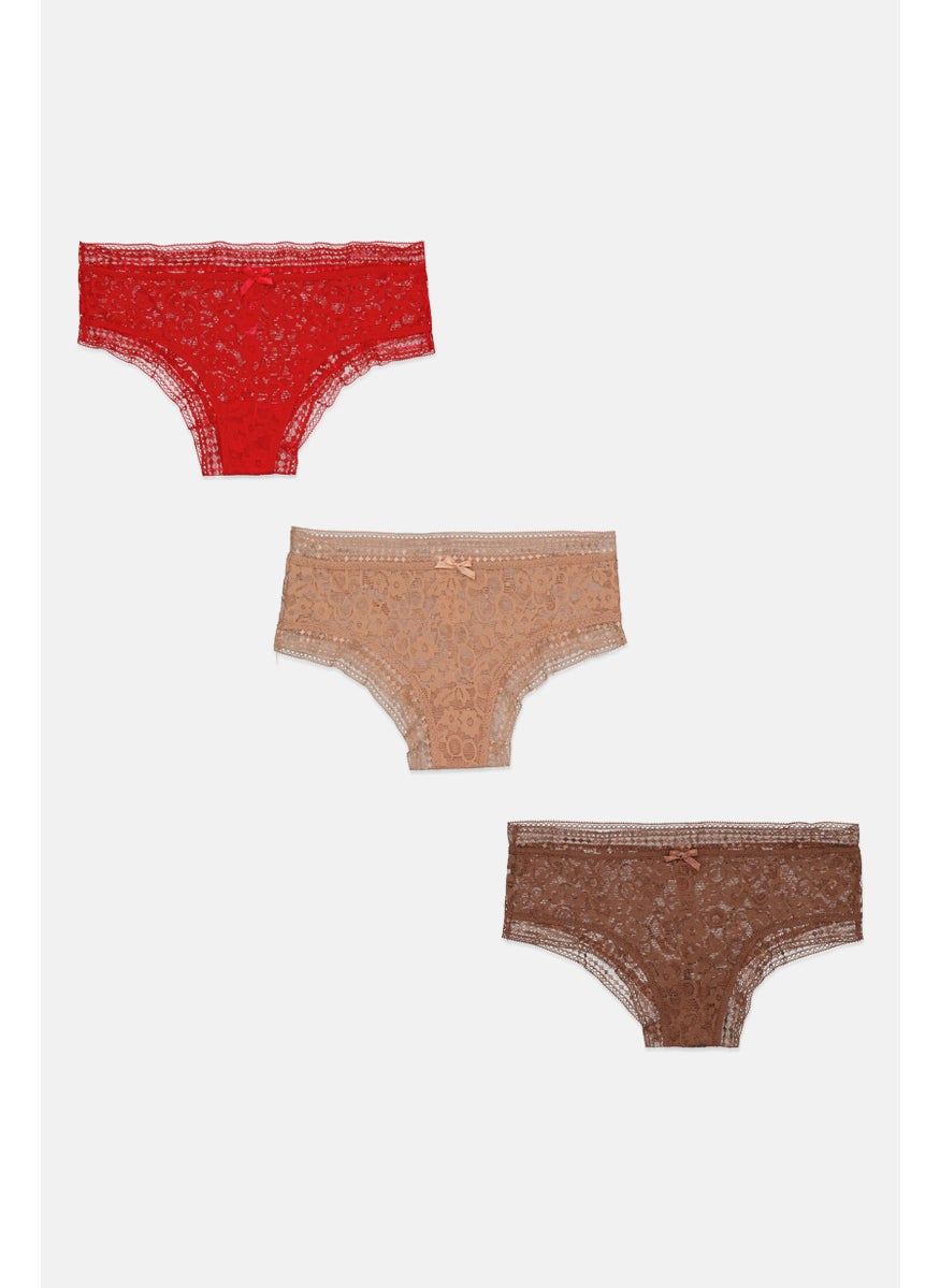 French Affair Women 3 Pieces Textured Cheeky Panties, Pink  - Image 3