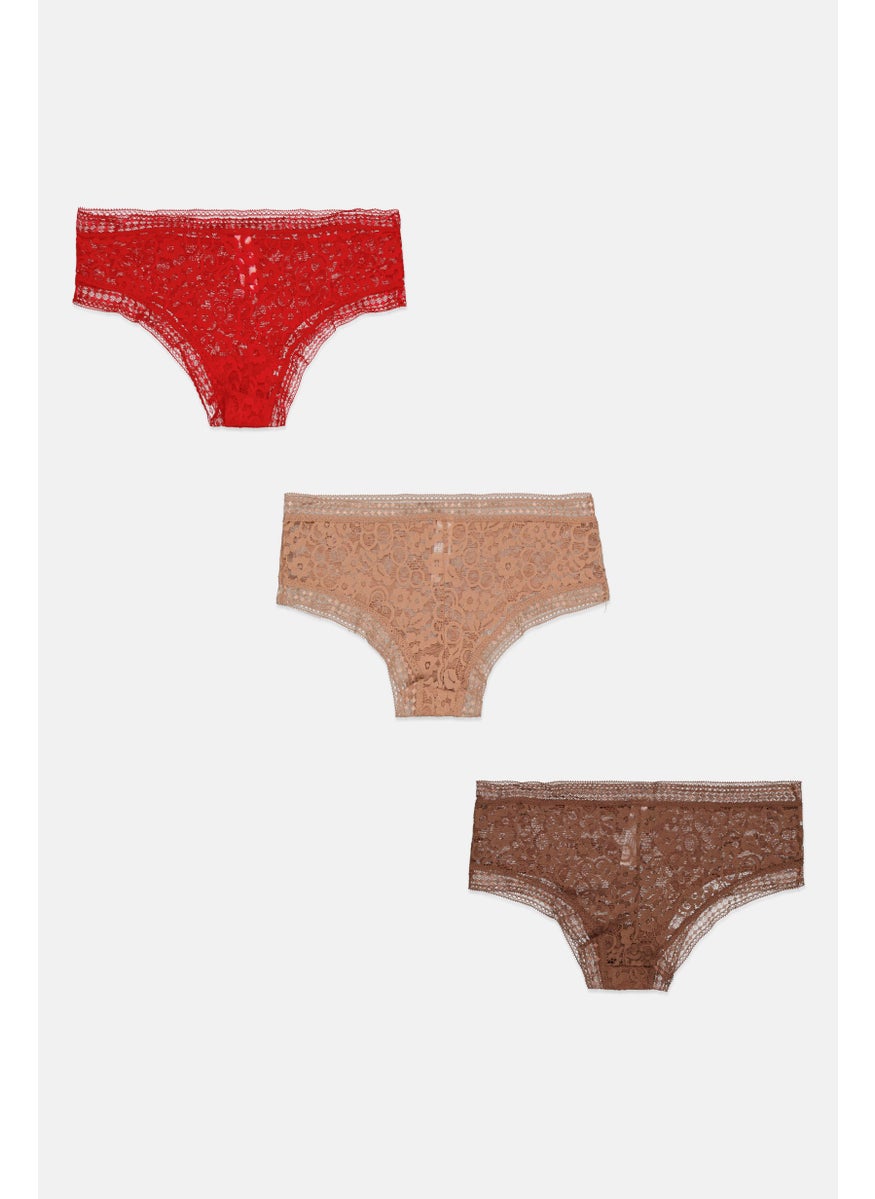French Affair Women 3 Pieces Textured Cheeky Panties, Pink  - Image 2