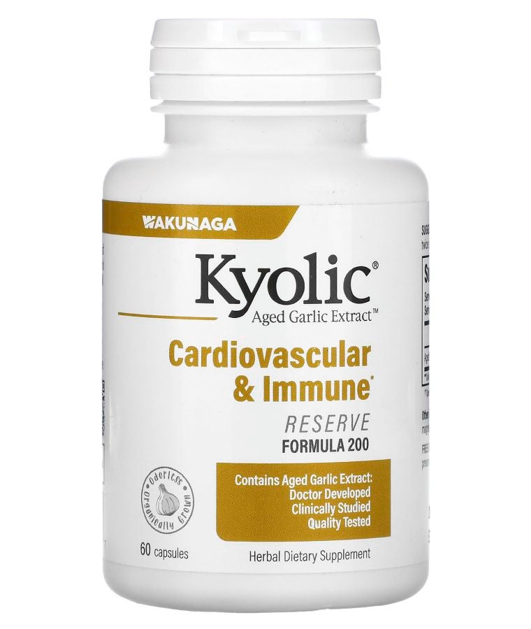 kyolic Aged Garlic Extract Cardiovascular & Immune Reserve Formula 200 60 Capsules (600 mg per Capsule)