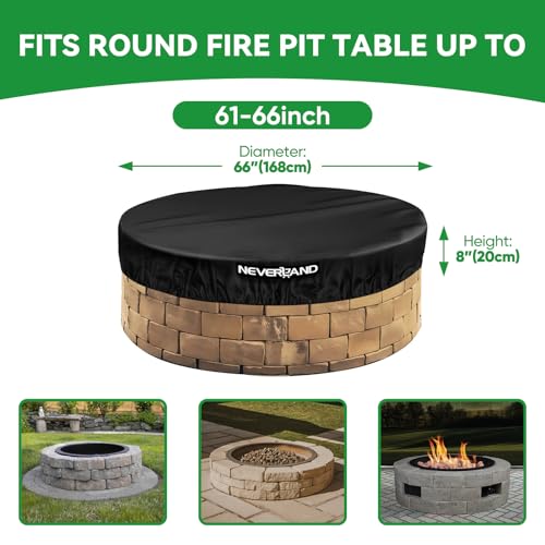 NEVERLAND Round Fire Pit Cover for InGround Fire Pits 6166 Inch Heavy Duty 600D Waterproof Outdoor Firepit Cover Fits BuiltIn Stone Fire Pits Black - Image 3