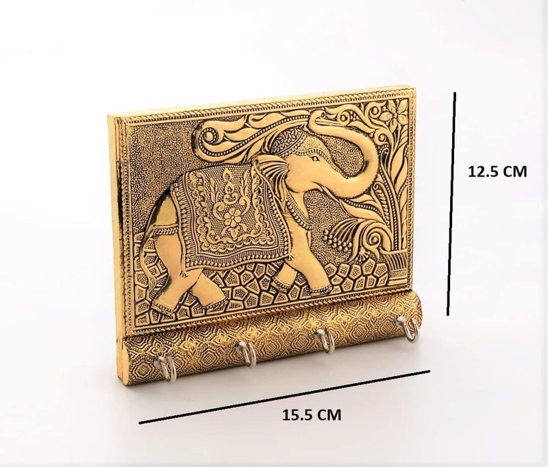 Wooden Key Holder for Home Decor Stylish Metal Gold Antique Elephant Design Key Chain Holder Wall Mounted Keys Holder for Home  - Image 4
