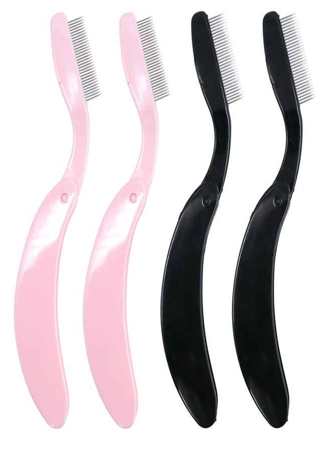 G2PLUS 4PCS Folding Eyelash Comb, Eyebrow Comb Metal Teeth, Eyelash Separator Comb, Eyelash Brush and Comb, Professional Tool for Define Lash & Brow (Pink+Black) - Image 1