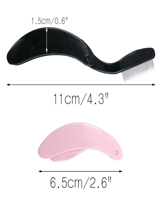 G2PLUS 4PCS Folding Eyelash Comb, Eyebrow Comb Metal Teeth, Eyelash Separator Comb, Eyelash Brush and Comb, Professional Tool for Define Lash & Brow (Pink+Black) - Image 2