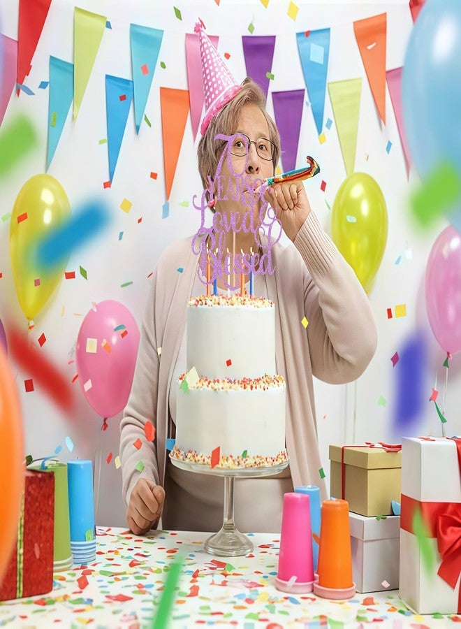 AHAORAY 70 Years Loved Cake Topper - Light Purple Glitter 70th Birthday Cake Decorating Supplies, Perfect for Wedding, Anniversary or Birthday Party Decorations, Photo Booth Props - Image 5