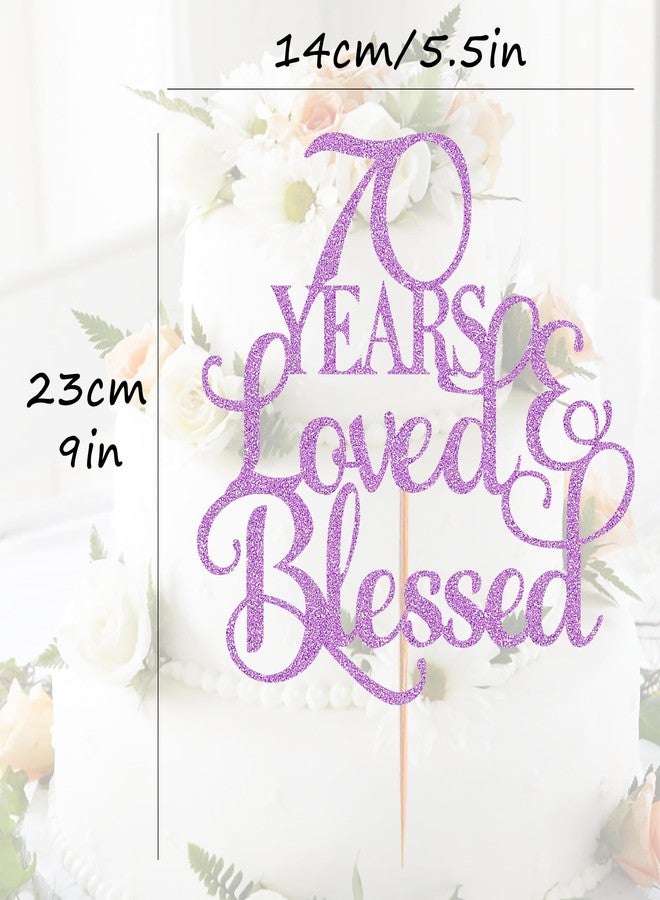 AHAORAY 70 Years Loved Cake Topper - Light Purple Glitter 70th Birthday Cake Decorating Supplies, Perfect for Wedding, Anniversary or Birthday Party Decorations, Photo Booth Props - Image 3