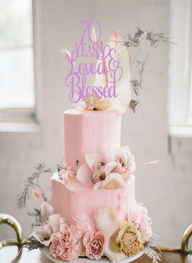 AHAORAY 70 Years Loved Cake Topper - Light Purple Glitter 70th Birthday Cake Decorating Supplies, Perfect for Wedding, Anniversary or Birthday Party Decorations, Photo Booth Props - Image 4