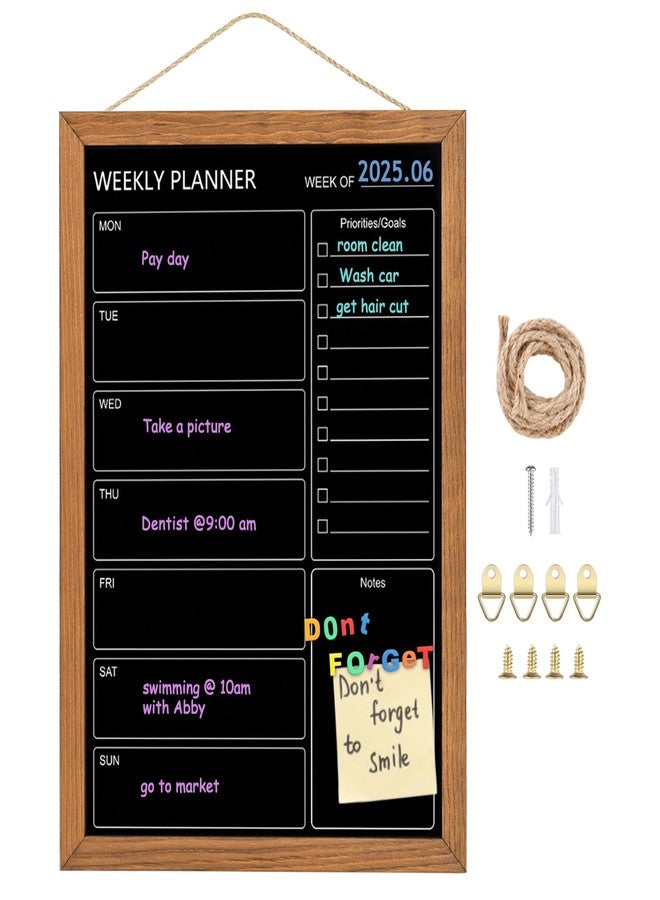 Umtiti Calendar Weekly Chalkboard, 10.6" * 14.6", Magnetic Surface Rustic Brown Solid Pine Wood Frame Black Board for Office, School and Home(ZLHB-QZ-2737) - Image 1
