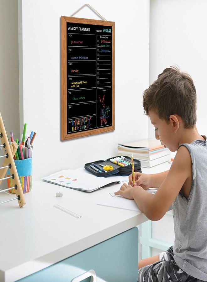 Umtiti Calendar Weekly Chalkboard, 10.6" * 14.6", Magnetic Surface Rustic Brown Solid Pine Wood Frame Black Board for Office, School and Home(ZLHB-QZ-2737) - Image 5