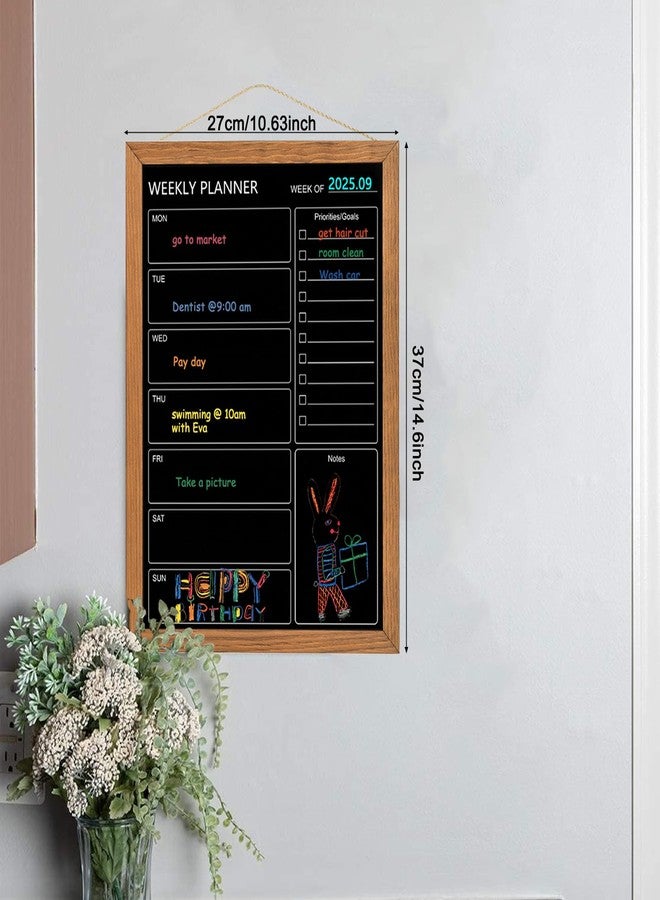 Umtiti Calendar Weekly Chalkboard, 10.6" * 14.6", Magnetic Surface Rustic Brown Solid Pine Wood Frame Black Board for Office, School and Home(ZLHB-QZ-2737) - Image 2