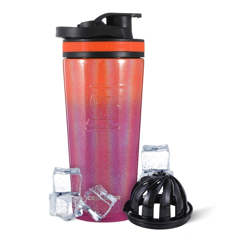 Ice Shaker زجاجة هزازة معزولة من الفولاذ المقاوم للصدأ | 26 أونصة، صيف | باردة لمدة 30+ ساعة | كوب معزول مع محرك دوار | زجاجة خالية من الروائح لاهتزازات البروتين، الماء، العصائر، الكوكتيلات - Image 1