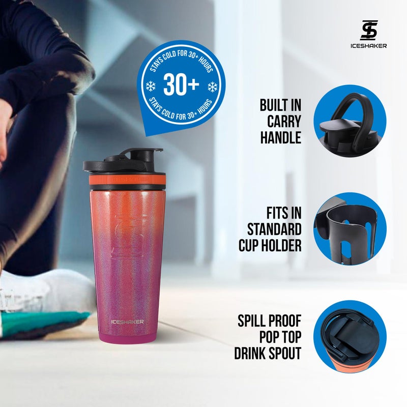 Ice Shaker زجاجة هزازة معزولة من الفولاذ المقاوم للصدأ | 26 أونصة، صيف | باردة لمدة 30+ ساعة | كوب معزول مع محرك دوار | زجاجة خالية من الروائح لاهتزازات البروتين، الماء، العصائر، الكوكتيلات - Image 3