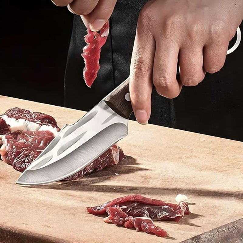 JUWIL سكاكين مطبخ متميزة شفرة ثابتة كاملة مع مقبض خشبي وتصميم حلقة إصبع - سكين خارجي وأداة متعددة الاستخدامات - شفرة منحنية حادة تصميم متين ومريح لقطع متعدد الأغراض - Image 5