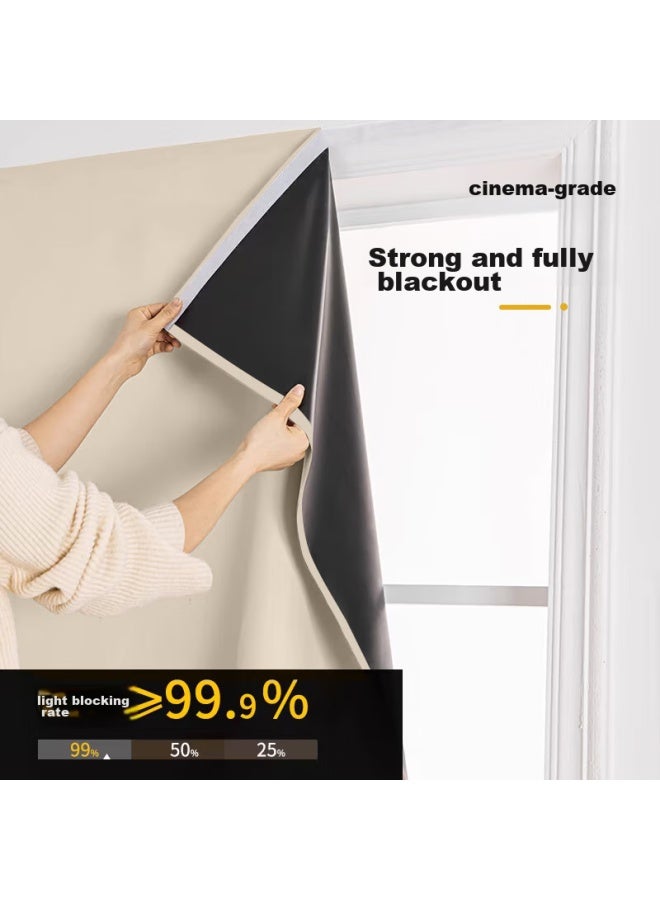 Mingju Fabric Blackout Ready-made Velcro Thermal Insulation Sun Protection Bedroom Balcony Living Room Curtain, Cream Color, 1.7m Wide * 2.0m High, 1 Panel - Image 3