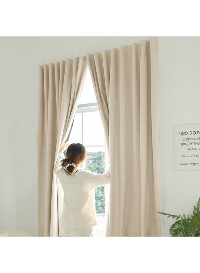 Mingju Fabric Blackout Ready-made Velcro Thermal Insulation Sun Protection Bedroom Balcony Living Room Curtain, Cream Color, 1.7m Wide * 2.0m High, 1 Panel - Image 5