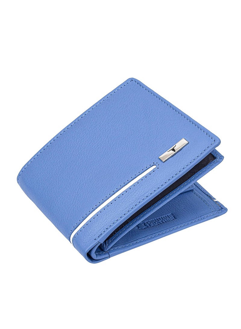 URBAN FOREST Stag Light Blue/White Leather Wallet for Men - Image 1