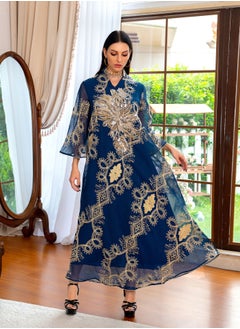 Best Gift Fashion Best Gift Embroidered Abaya Dress For Women Navy Blue Color  - Image 1