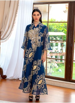 Best Gift Fashion Best Gift Embroidered Abaya Dress For Women Navy Blue Color  - Image 2