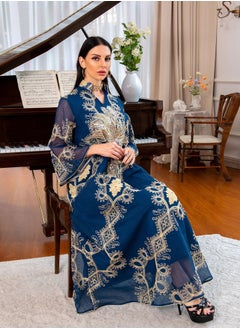 Best Gift Fashion Best Gift Embroidered Abaya Dress For Women Navy Blue Color  - Image 3