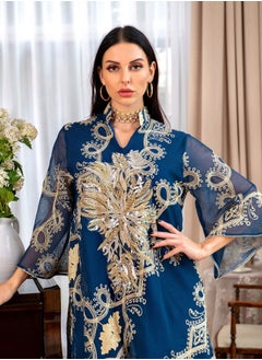 Best Gift Fashion Best Gift Embroidered Abaya Dress For Women Navy Blue Color  - Image 4