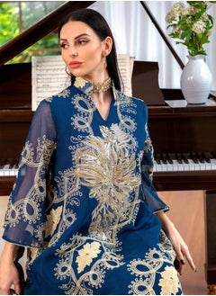 Best Gift Fashion Best Gift Embroidered Abaya Dress For Women Navy Blue Color  - Image 5