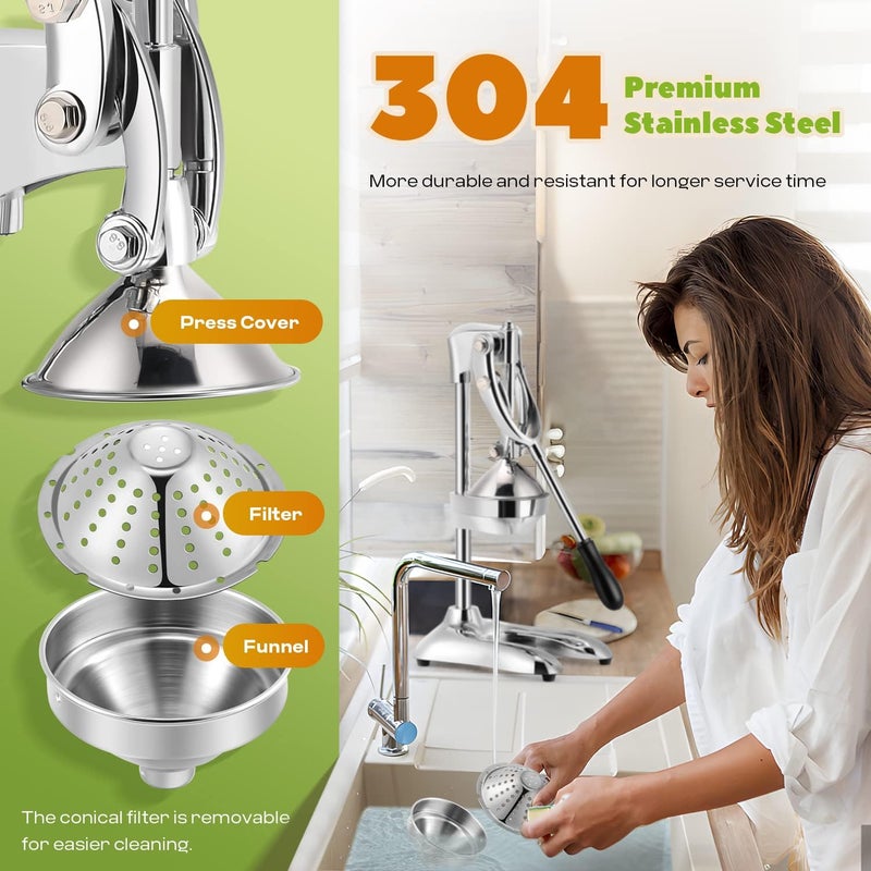 Foliam FOLIAM Hand Press Juicer Machine Heavy Duty Citrus Manual Juicer Orange Squeezer for Fruits Vegetables Silver  - Image 4
