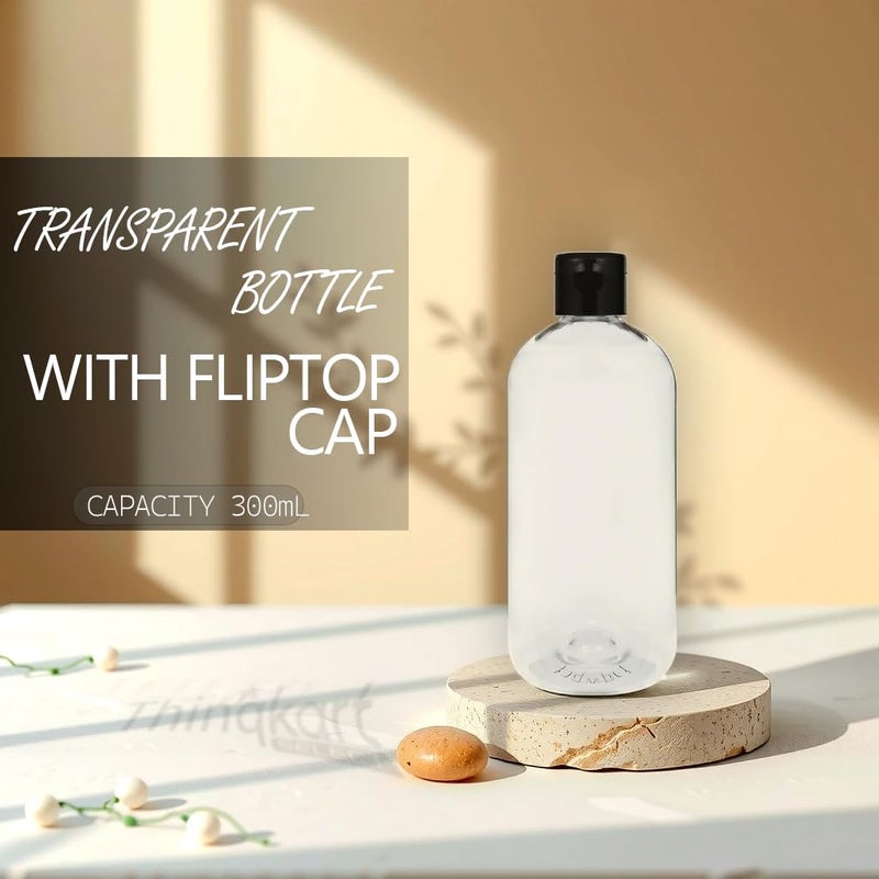Thinqkart Select 300ml Empty Clear Plastic Bottles Refillable Travel Size Cosmetic Containers Squeeze Bottles With Black Flip Cap For Toiletries, Shampoos, Lotions, Creams Pack of (8) - Image 3