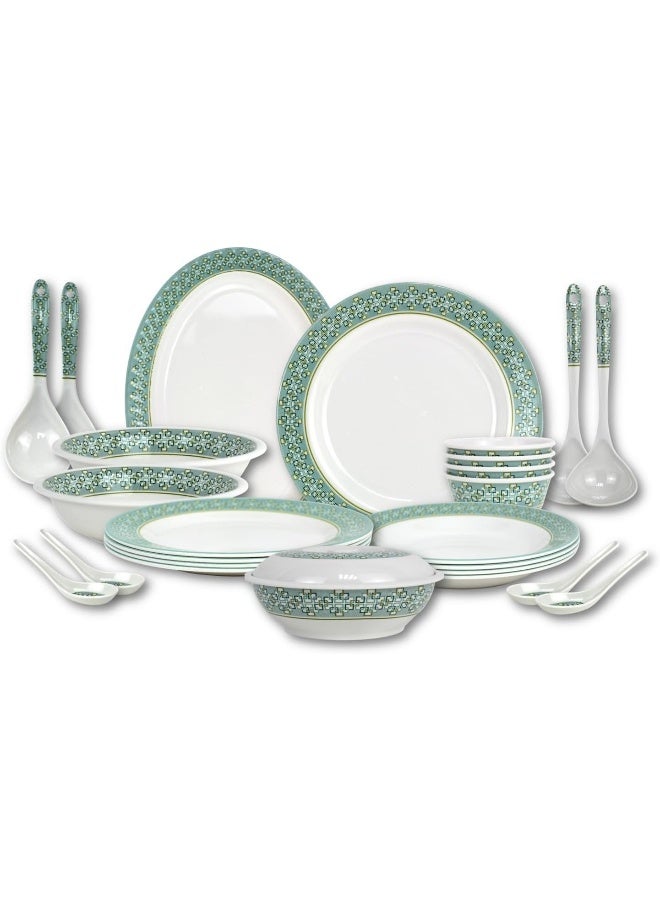 Melrich Melrich 26 Pcs Melamine Dinner Set Dinner and Soup plates, salad bowl, serving plate, lid bowl, soup spoon, curry and rice ladle and Bowls Dishwasher and Freezer safe Durable and Strong - Image 1