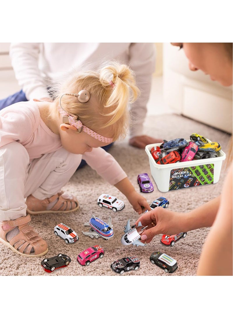YelaJoy 50 Pcs Pull Back Toy Cars Airplanes with Storage Box and Map, Alloy Mini Race Push and Pull Back Cars Planes Vehicles Toys for Kids, Party Favors Suitable for 3+ Years Old Kids Boys Girls Gift - Image 2
