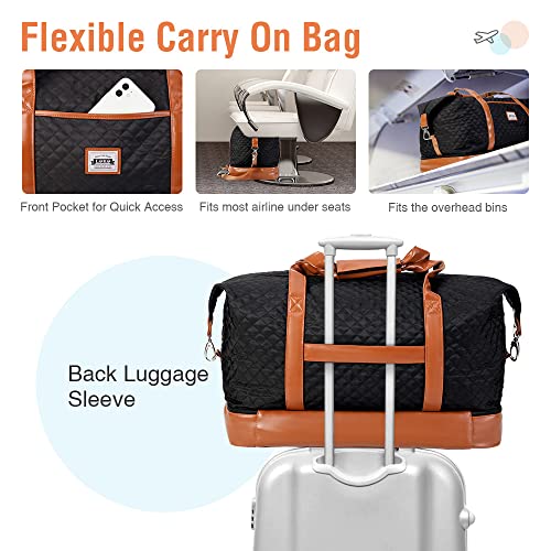 Lekebobor Weekender Bags for Women, Travel Duffle Bag Carry On Travel Bag Overnight Bag with Shoe Compartment Toiletry Bag, Large Weekend Tote Bag Gym Bag Hospital Bag for Labor and Delivery, 50L Quilted Black - Image 4