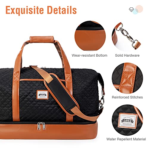 Lekebobor Weekender Bags for Women, Travel Duffle Bag Carry On Travel Bag Overnight Bag with Shoe Compartment Toiletry Bag, Large Weekend Tote Bag Gym Bag Hospital Bag for Labor and Delivery, 50L Quilted Black - Image 5