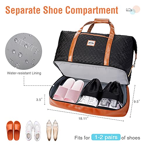 Lekebobor Weekender Bags for Women, Travel Duffle Bag Carry On Travel Bag Overnight Bag with Shoe Compartment Toiletry Bag, Large Weekend Tote Bag Gym Bag Hospital Bag for Labor and Delivery, 50L Quilted Black - Image 2