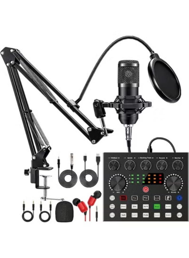 Podcast Equipment Bundle, BM800 Podcast Microphone Bundle with V8s Voice Changer, Condenser Microphone Recording Studio Package for Podcasting Live Streaming Singing PC Mobile TikTok YouTube - Image 1